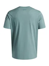 Remera de manga corta Under Armour, color verde azulado, con cuello redondo y logo de la marca estampado en el pecho.