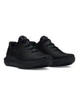 Championes de running Under Armour modelo Charged Surge 4, color negro. Presentan una parte superior de malla transpirable con superposiciones sintéticas para mayor soporte, entresuela con tecnología Charged Cushioning para una amortiguación reactiva y suela de goma resistente.