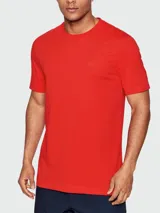Remera de algodón de corte regular, color gris oscuro, con cuello redondo y logo de la marca bordado discretamente en el pecho.