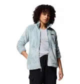 Campera polar Columbia modelo Fire Side FZ III, confeccionada en tejido de pelo sintético con textura acolchada. Presenta cierre frontal completo, cuello alto, bolsillos laterales con cierre y parche de cuero sintético con logo de la marca en el pecho.