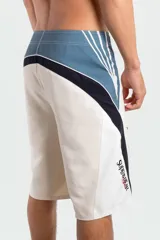 Short de baño O'Neill Superfreak Y2K color beige, con detalles en azul y negro en el lateral y estampado gráfico en la parte inferior.