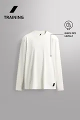 Camiseta de entrenamiento de manga larga y cuello redondo, confeccionada en tejido técnico ligero y elástico con tecnología de secado rápido. Presenta costuras planas para mayor resistencia y comodidad durante el movimiento, con un pequeño logo estampado en el bajo.