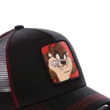 Gorro Capslab unisex negro con visera curva y parche frontal con el personaje Taz de Looney Tunes.