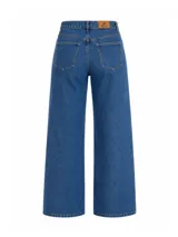 Pantalón de jean de corte recto y tiro alto, con diseño clásico de cinco bolsillos y etiqueta de cuero en la parte trasera.