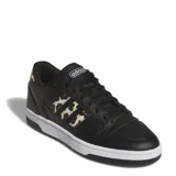 Championes de perfil bajo Adidas Break Start Low, color negro con detalles de estampado animal print de leopardo en las tres tiras laterales y en el talón. Cuenta con suela de goma blanca y cordones negros.