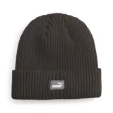 Gorro de lana Puma Classics Cuff Beanie, color negro, con logo de la marca bordado en el frente.