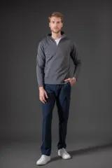 Sweater de algodón con medio cierre frontal y cuello alto, de diseño liso y corte clásico.