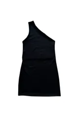 Mini vestido negro de un solo hombro, confeccionado en tejido de algodón con estructura.