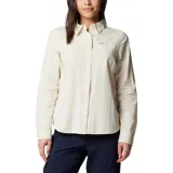 Camisa de manga larga Columbia, diseñada para senderismo, con tecnología de secado rápido y protección solar. Presenta cuello clásico, cierre frontal con botones, bolsillos en el pecho y mangas enrollables con lengüetas de ajuste.