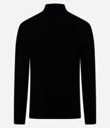 Buzo de corte slim, color negro, con cuello alto y mangas largas, confeccionado en tejido de punto liso.