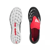 Championes de fútbol adidas Predator League TF, color negro con detalles en blanco y lengüeta roja. Presentan tecnología Lightstrike en la entresuela y suela con tapones para césped sintético.