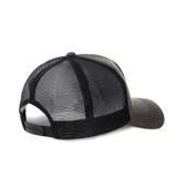 Gorra tipo trucker con frente de gabardina gris y parte trasera de malla negra. Presenta un parche cuadrado bordado en el frente con la imagen del Pato Lucas y la inscripción Daffy.