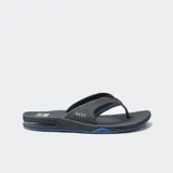 Sandalias Reef Fanning grises con detalles en azul.