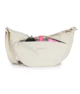 Bolso tipo bandolera Jansport, diseño curvo en color bordó, con correa ajustable y bolsillo frontal con cierre.