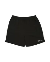 Short de entrenamiento negro de nylon, con cintura elástica y un pequeño corte lateral. Presenta un logo blanco en la parte inferior derecha que dice "DEUS X.M".