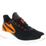 Championes deportivos Topper modelo Vr Speed, color negro con detalles en naranja vibrante. Presentan capellada de malla transpirable, cierre con cordones y suela blanca con amortiguación.