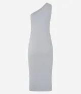 Vestido midi negro de rib con un solo hombro.