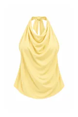 Top halter bordó con escote drapeado y lazo para atar al cuello.