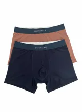 Pack de dos bóxers de algodón, uno color marrón y otro azul marino, con cintura elástica con logo de la marca.