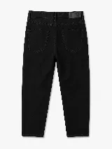 Pantalón de gabardina de corte recto y tiro bajo, color azul marino, con bolsillos estilo jean y costuras en contraste.