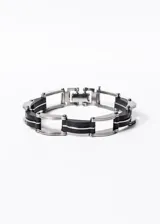 Pulsera brazalete combinado de acero quirúrgico 316L con acrílico negro de alto brillo.