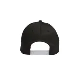 Gorro Adidas negro con logo blanco bordado en el frente, visera curva y cierre ajustable en la parte posterior.
