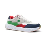 Championes deportivos Hi-Tec Lea con tecnología Memory Foam, color gris, azul marino y tostado, de suela blanca y diseño casual.