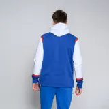 Canguro oficial del Club Nacional de Football, color azul con mangas y capucha blancas. Presenta detalles en rojo en los hombros y puños. Incluye el logo de Umbro y el escudo del club en el pecho, y un bolsillo canguro frontal.