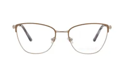 Lentes Demenego con armazón metálico de diseño cat-eye, combinando tonos dorados y tostados con patillas carey.
