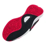Championes de básquetbol Under Armour Lockdown 7 Low, con diseño de corte bajo. Presentan una combinación de colores negro y rojo, con entresuela blanca de EVA para amortiguación y suela de caucho con patrón de tracción en espiga.