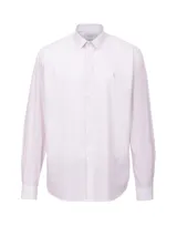 Camisa de manga larga con estampado de micro cuadros en tono rosado claro. Presenta cuello clásico, cierre frontal con botones y logo bordado en el pecho.