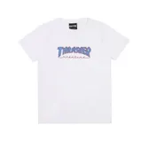 Remera de manga corta Thrasher con cuello redondo y estampa frontal del logo clásico de la marca en color celeste con contorno oscuro.