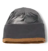 Gorro tipo beanie de tejido de punto color marrón, con forro reflectante térmico y logo de la marca bordado en el lateral.