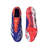 Championes de fútbol Adidas Predator Elite FG, color azul con detalles en naranja y blanco. Presentan empeine HybridTouch 2.0 con inserciones de goma Strikeskin y suela Controlframe 2.0 para césped natural seco.