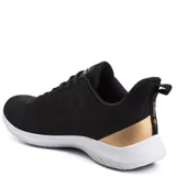 Championes deportivos Topper modelo Liss Wns, color negro con detalles en tono cobrizo en el logo y talón, sobre una suela blanca.