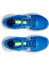 Championes de básquet Under Armour modelo Lockdown 7, con diseño en tonos azul, gris y suela en color verde lima. Presentan parte superior de malla transpirable con superposiciones de cuero sintético, entresuela de EVA para mayor amortiguación y suela de caucho con patrón de tracción en espiga.