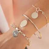 Pulsera de plata 925 con cadena de eslabones y medalla circular para grabar.