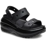 Sandalias Crocs modelo Classic Mega Crush, de color negro, con diseño de plataforma alta, suela dentada y parte superior con dos tiras y correa trasera ajustable.
