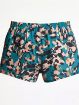 Bóxer de viscosa con estampado camuflado en tonos turquesa, salmón y negro, y cintura elastizada.