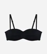 Soutien femenino modelo top, color piel, con copa hueca y tirantes removibles.