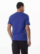 Remera de manga corta Tommy Hilfiger de cuello redondo, confeccionada en puro algodón. Presenta un diseño liso en color azul con un logo gráfico estampado en el pecho enmarcado en un recuadro blanco.