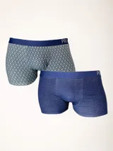 Pack de dos boxers de corte medio con cintura elástica visible y diseños estampados.