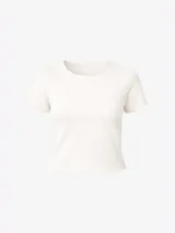 Camiseta de manga corta con cuello redondo, diseño ajustado y corte a la cintura.