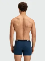 Pack de tres bóxers ajustados de algodón, color negro, con cintura elástica en contraste color azul petróleo y logo de la marca estampado en blanco.