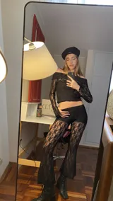 Pantalón Oxford de encaje negro con short de algodón incluido.