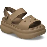 Sandalias Crocs modelo Soho, color marrón, con plataforma alta, plantilla LiteRide™, parte superior de TPU con orificios para dijes Jibbitz y tiras ajustables.