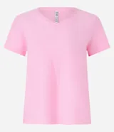 Blusa de algodón de manga corta y cuello en V, de diseño liso en color tostado.