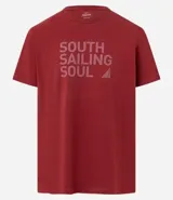 Remera de algodón color ladrillo con cuello redondo, manga corta y estampa con la frase "South Sailing Soul".