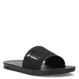 Sandalias tipo slide marca Rider, color negro, con banda superior acolchada y logo de la marca en contraste.