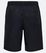 Bermuda deportiva de tejido plano de poliamida, color negro y gris claro, con bloques de color reflectivo en la parte inferior. Presenta cintura elástica con amarre y un pequeño logo de la NASA en la pierna derecha.